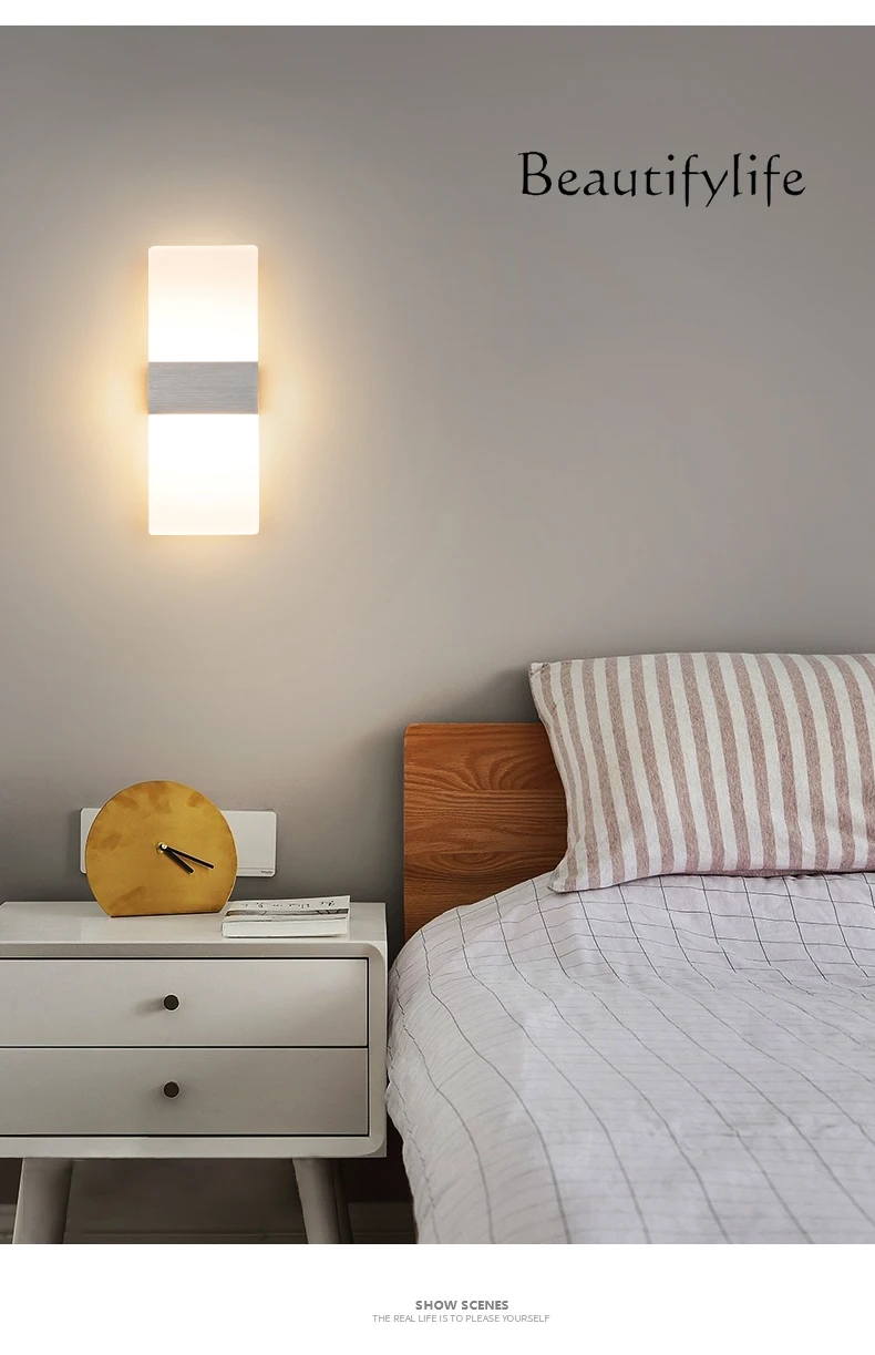 Lámpara de pared, lámpara de noche para dormitorio, pasillo minimalista moderno, fondo de sala de estar creativo nórdico, pared de alto sentido