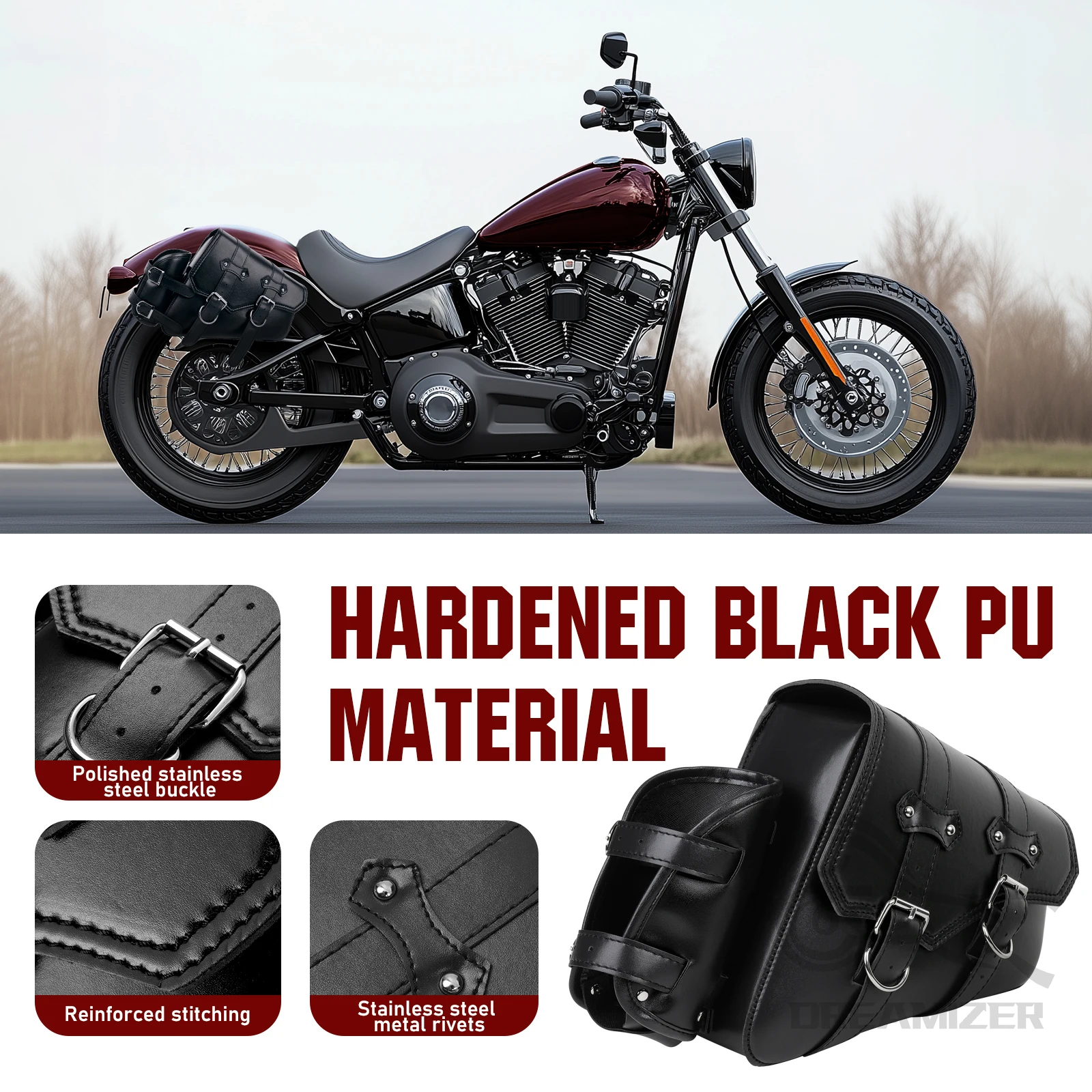 For Harley Davidson Sportster XL883 XL1200 Black PU leather Saddle Luggage Bag With Kettle Bag Motorcycle Retro Saddle Bag