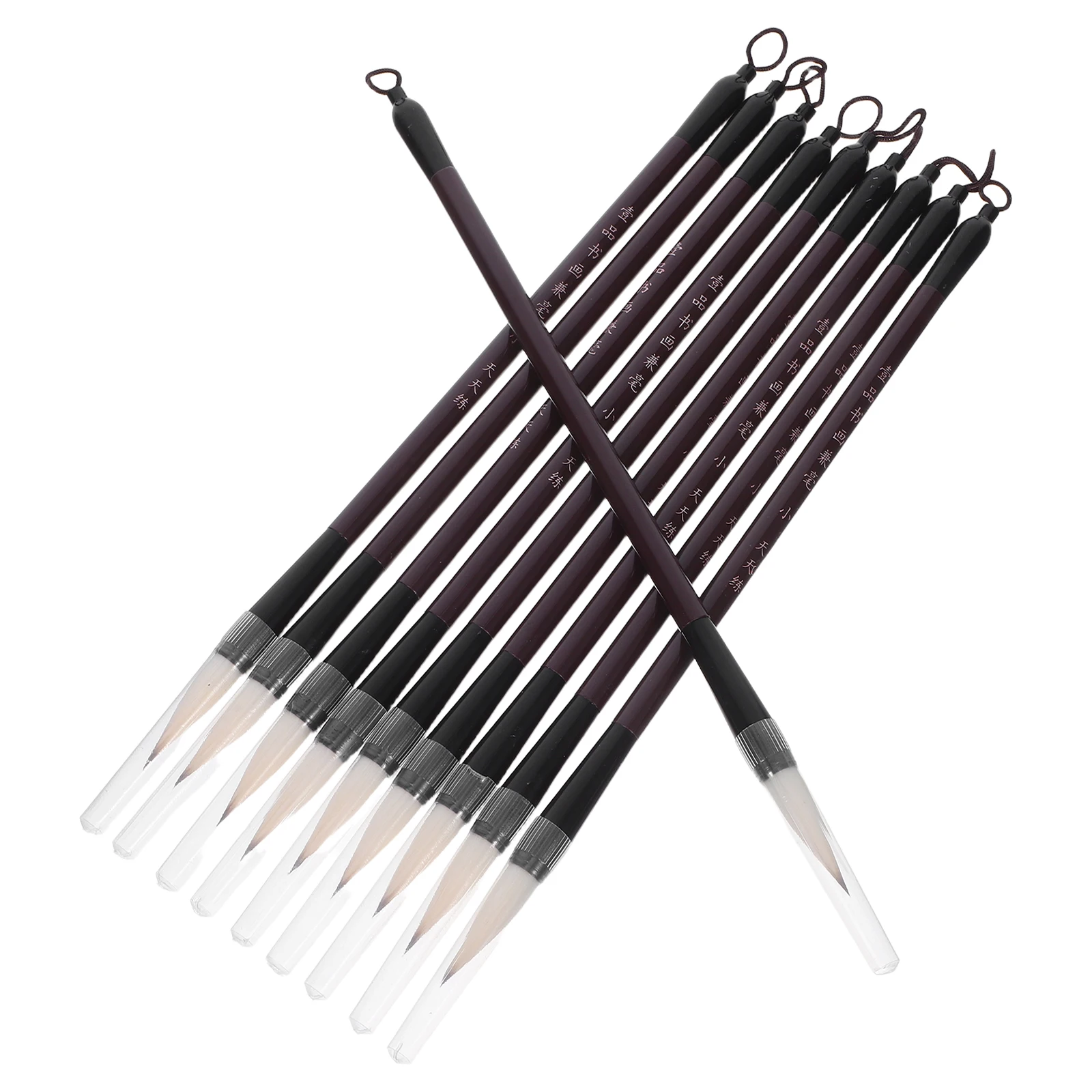

10Pcs Chinese Calligraphy Brushes Wooden Handle Stable Grip Smooth Ink Flow for Beginner Calligraphy Painting Drawing Practice