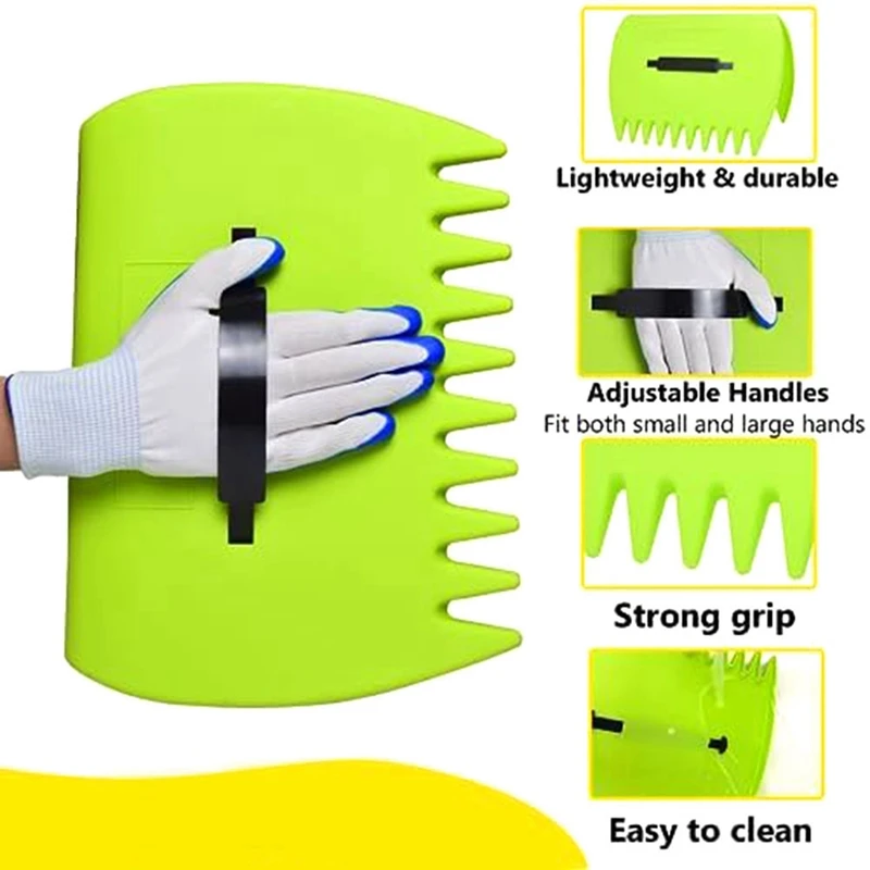 Garden Leaf Scoops & Gloves Set, 2 Pairs Of Lightweight, Adjustable-Handle Leaf Claws, High-Quality Plastic Hand Rakes