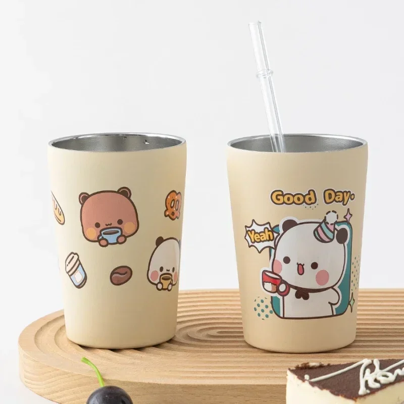 New 2024 Limited Edition Cute Lesser Panda Bubu Yier Bear 304 Stainless Steel Frosted Straw Cup Anime Kawaii Girl Birthday Gifts