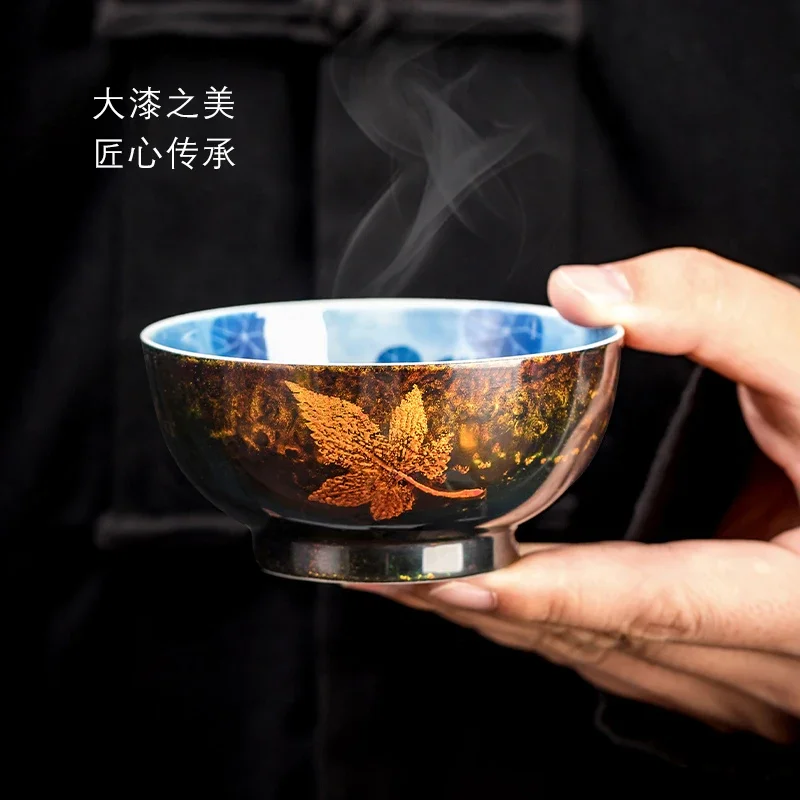 Handmade maple leaf blue and white lacquer master cup single cup high-end personal teacup
