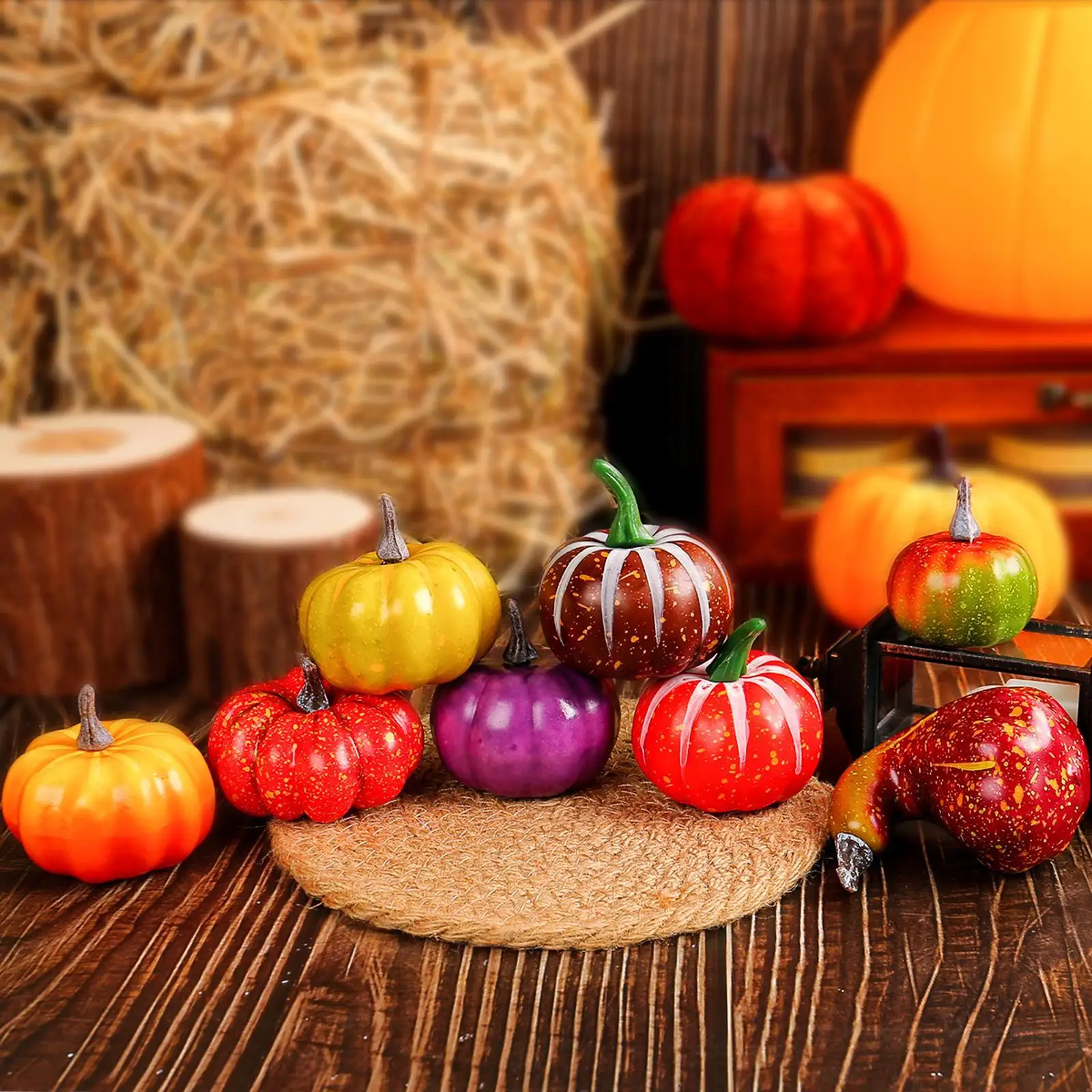 8 Pieces Mini Artificial Pumpkins, Pumpkin Decor, Window Display Simulation Pumpkin Model for Thanksgiving Decoration,