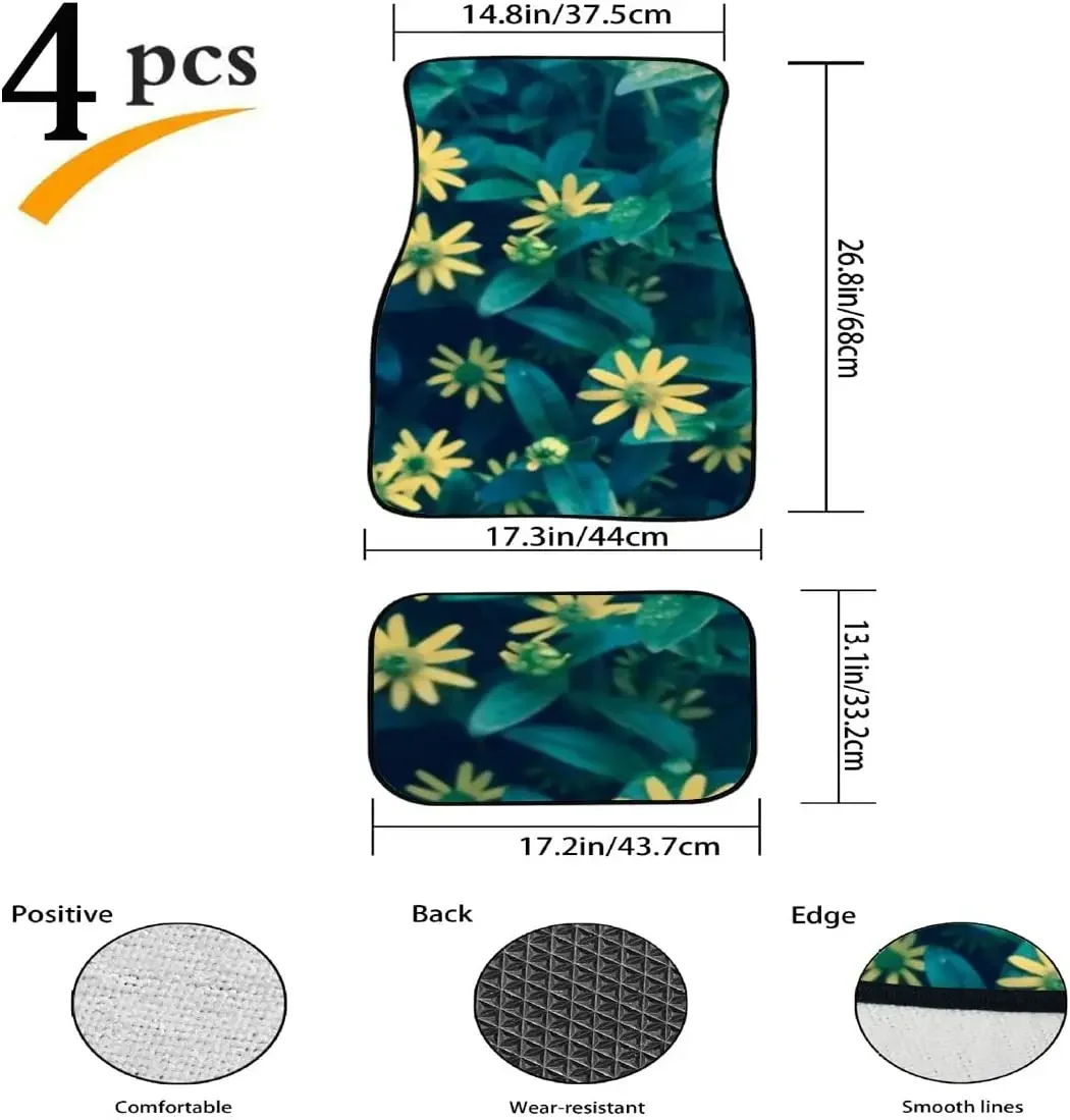 Car Floor Mats Dark Green Leaves Yellow Print Design Carpet Car SUV Truck Floor Mats 4 Pcs, Truck Floor Mats