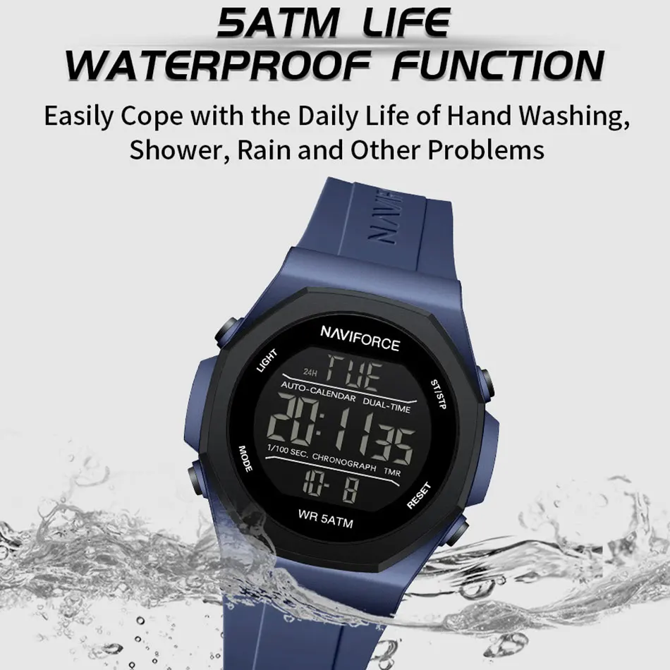 NAVIFORCE Men Sports Wristwatch Multifunction Men\'s Military Digital Watches Waterproof Clock Student Electronic Watch for man