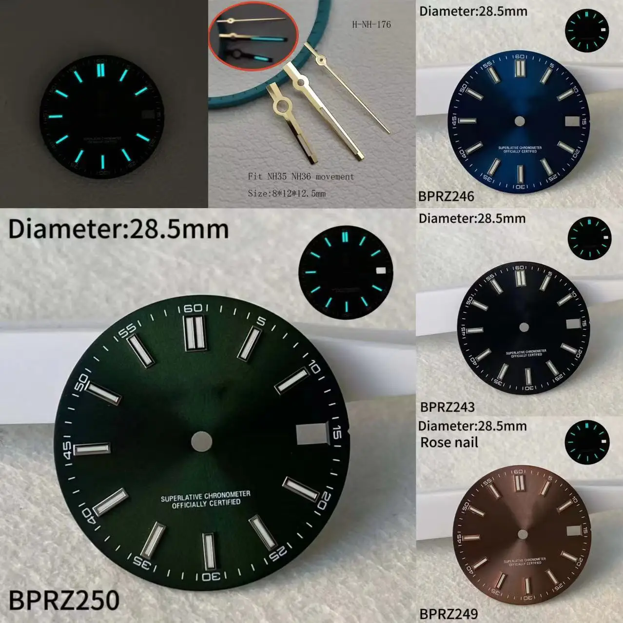28.5mm S Logo green S date Dial Suitable For NH35 Japanese Automatic NH36 Movement blue Luminous 29mm s dial Watch Accessories