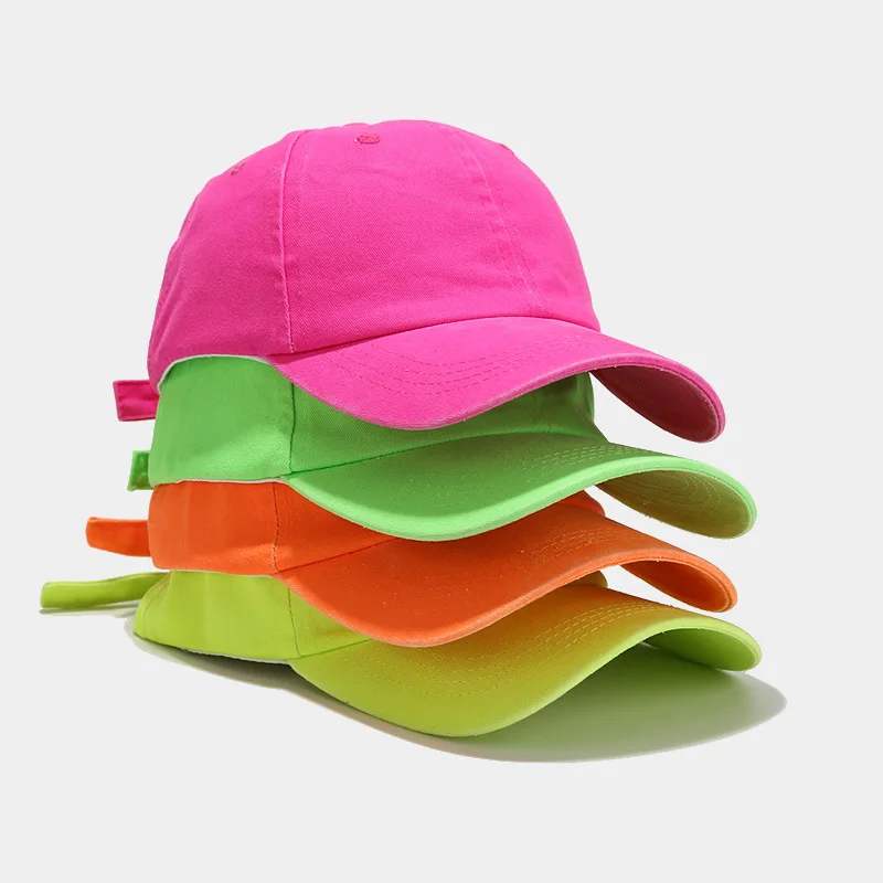 Unisex Fluorescent Neon Color Baseball Cap Fashion Streetwear Hip Hop Snapback Washed Cotton Baseball Hat For Men Women