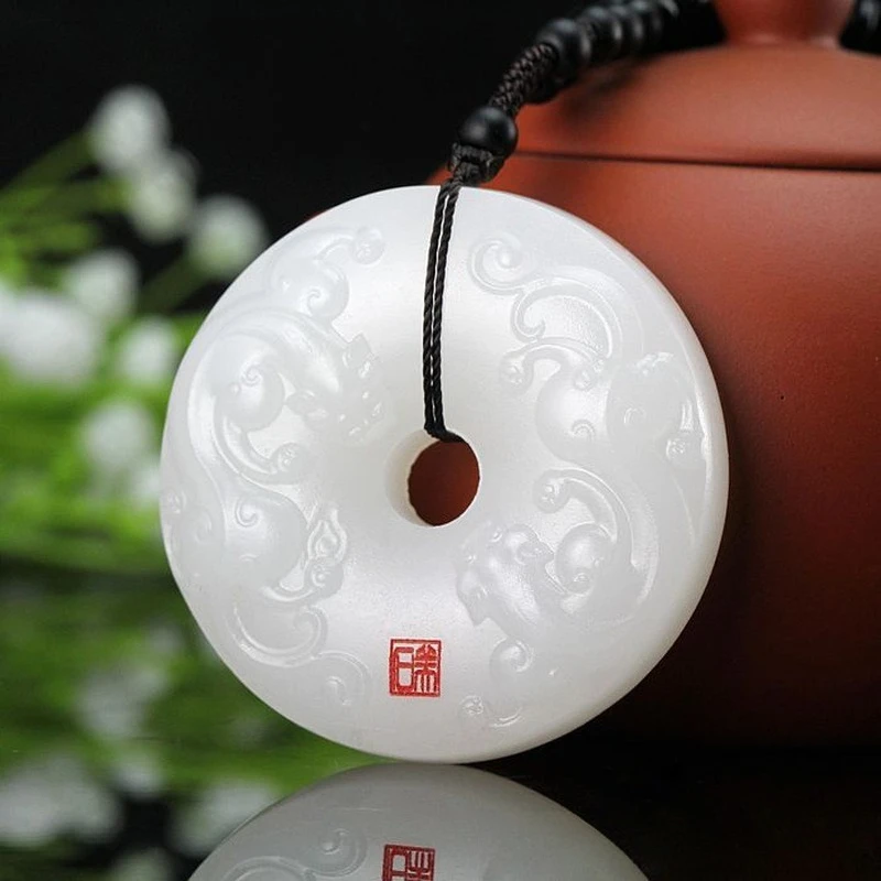 

New Natural White Jade Pixiu Safety Buckle Pendant