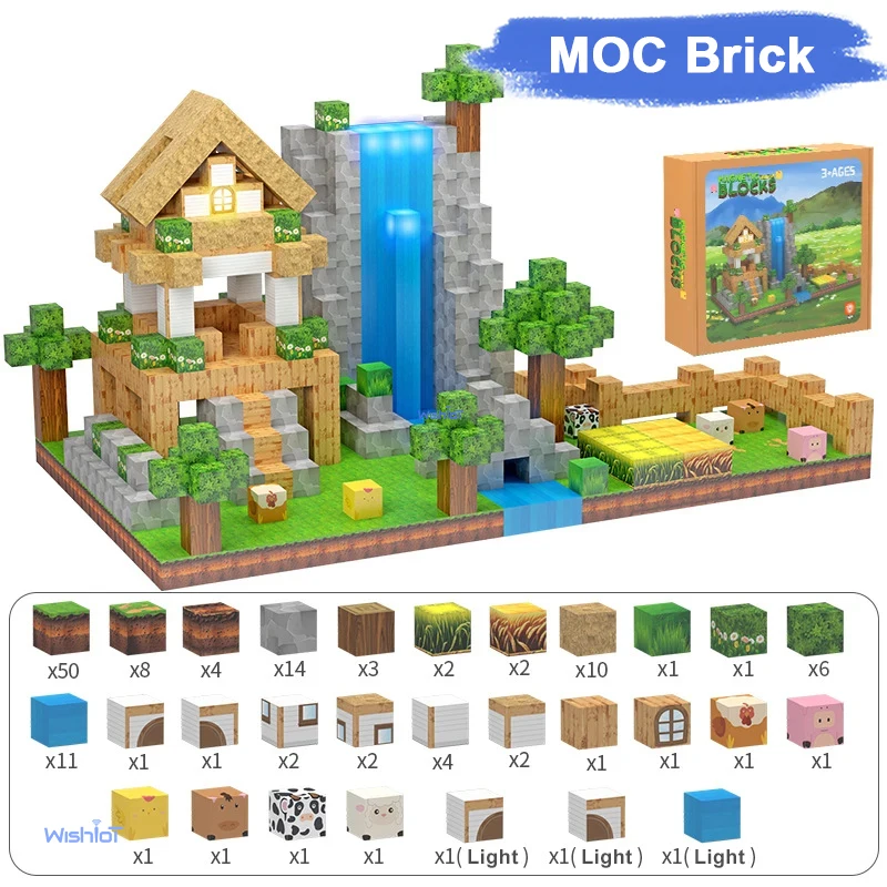 ชุดตัวต่อแม่เหล็ก DIY ชุดฟาร์ม พร้อมไฟ สร้างสรรค์ของเล่นแม่เหล็ก STEM สำหรับเด็ก ของขวัญวันเกิด