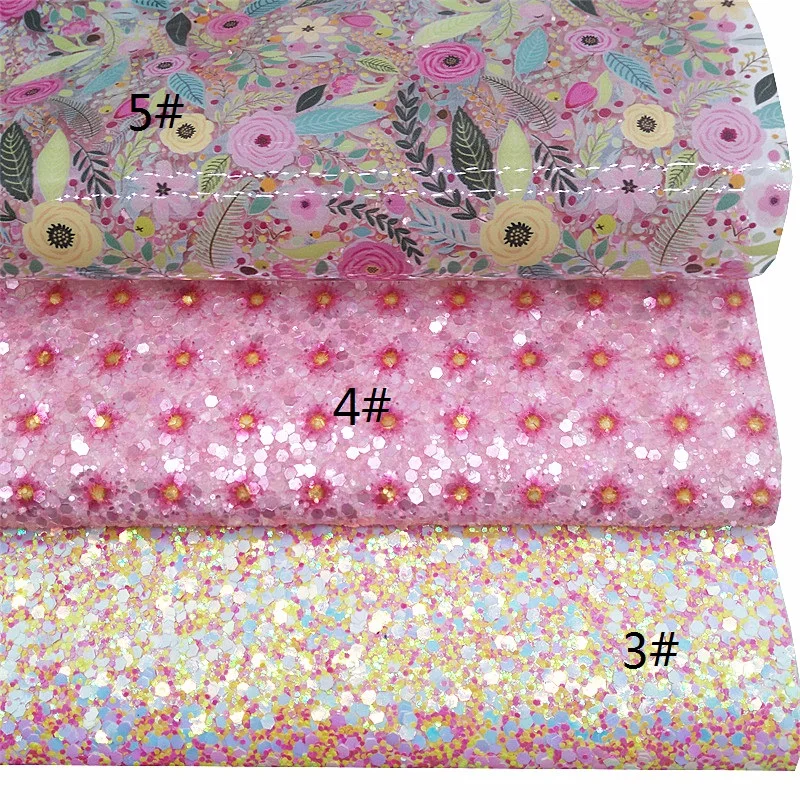 Colori misti Chunky Glitter Leather Sheets tessuto Felt Backing Glitter Leather Roses Printed JELLY For Bows DIY 21 x29cm W529