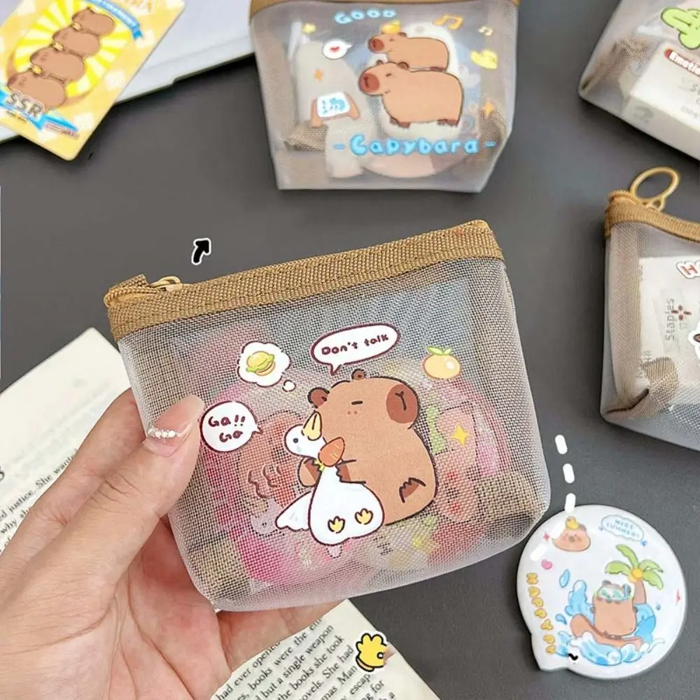 

Cartoon Capybara Card Bag Lipstick Cosmetic Bag Change Storage Bag Clear Mesh Bag Sanitary Napkin Storage Bag