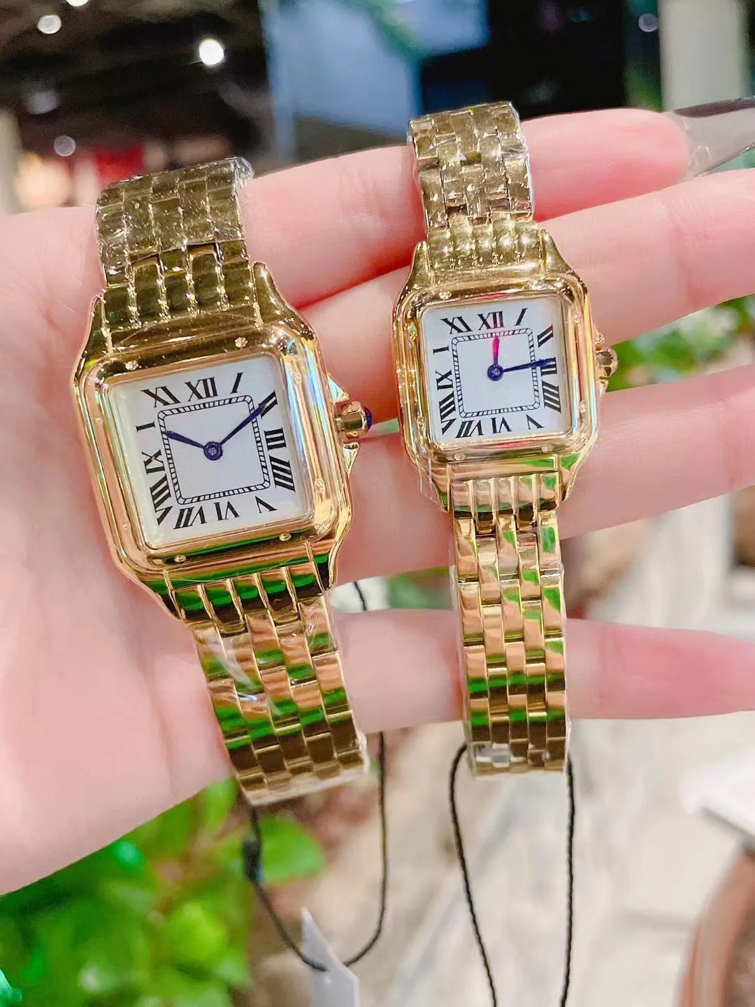 Relojes de marcas de lujo de alta calidad para mujer, reloj pantera cuadrado resistente al agua de acero inoxidable para chica, moda con incrustaciones de oro y diamantes