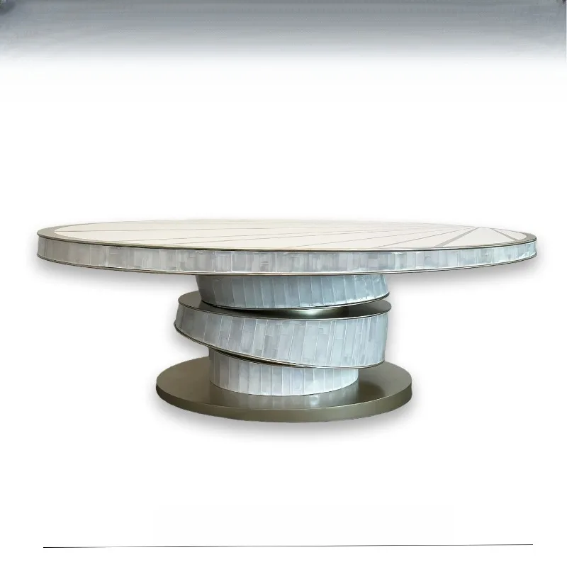 dining table oval household large apartment light luxury high-end restaurant stainless steel spiral dining table