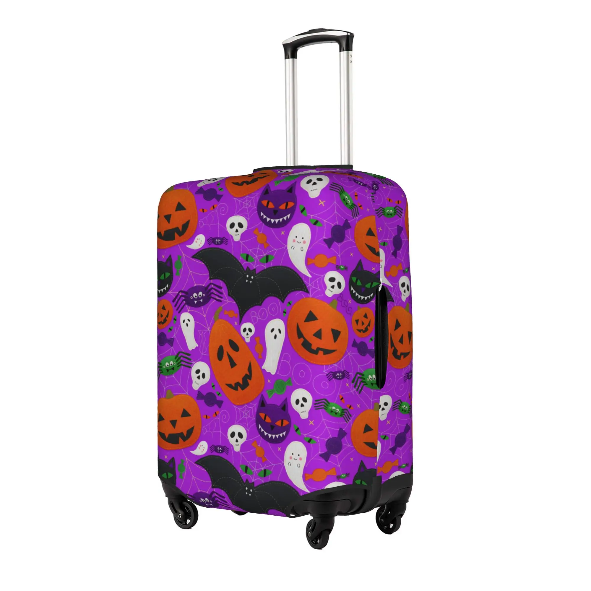 Halloween Pumpkins Bats and Skulls Luggage Cover Elastic  Travel Suitcase Protective Covers Fits 18-32 Inch