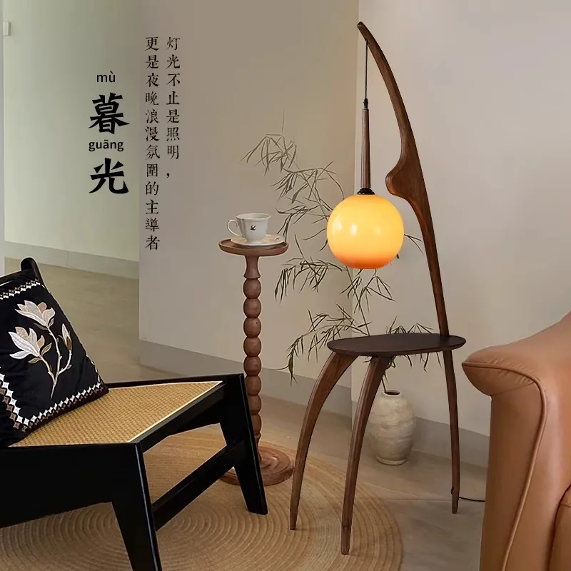 

Medieval Style Floor-to-ceiling Light With Coffee Table Storage Retro Designer Living Room Bedroom Homestay Fishing Light