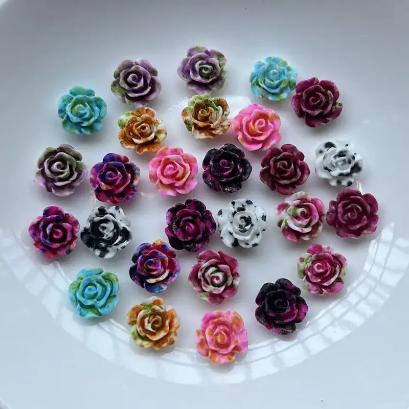 50pcs 10mm colorful flower Flat Back Resin Cabochon Scrapbook 3D flower Gems Stones flower applique Beads for DIY Crafts -