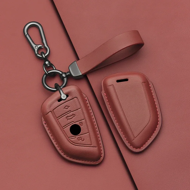 

Leather Car Key Case Same Color Interior For BMW X1 X5 X6 1 2 3 5 7 Series F15 F16 F20 F22 F30 F32 G30 Keychain