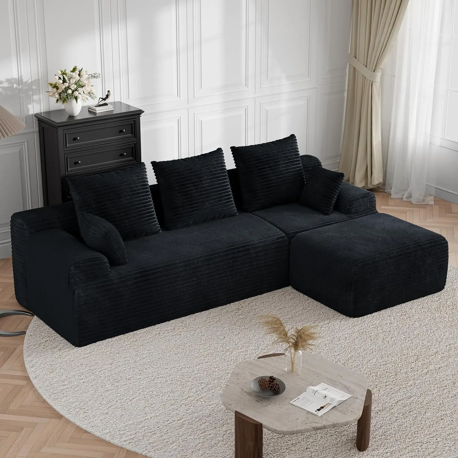 

Бескаркасный диван, модульный угловой диван-облако, 106-дюймовый модульный диван-трансформер с оттоманкой, вельветовый диван для гостиной, на заказ