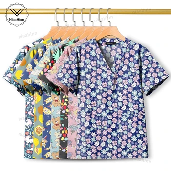 بلوزات طبية مطبوعة برسوم كرتونية ، أثواب جراحية ، زي بيطري ، طبيب ، طب أطفال ، ممرضة ، فرك تمريض ، جودة عالية ، زي موحد للأسنان