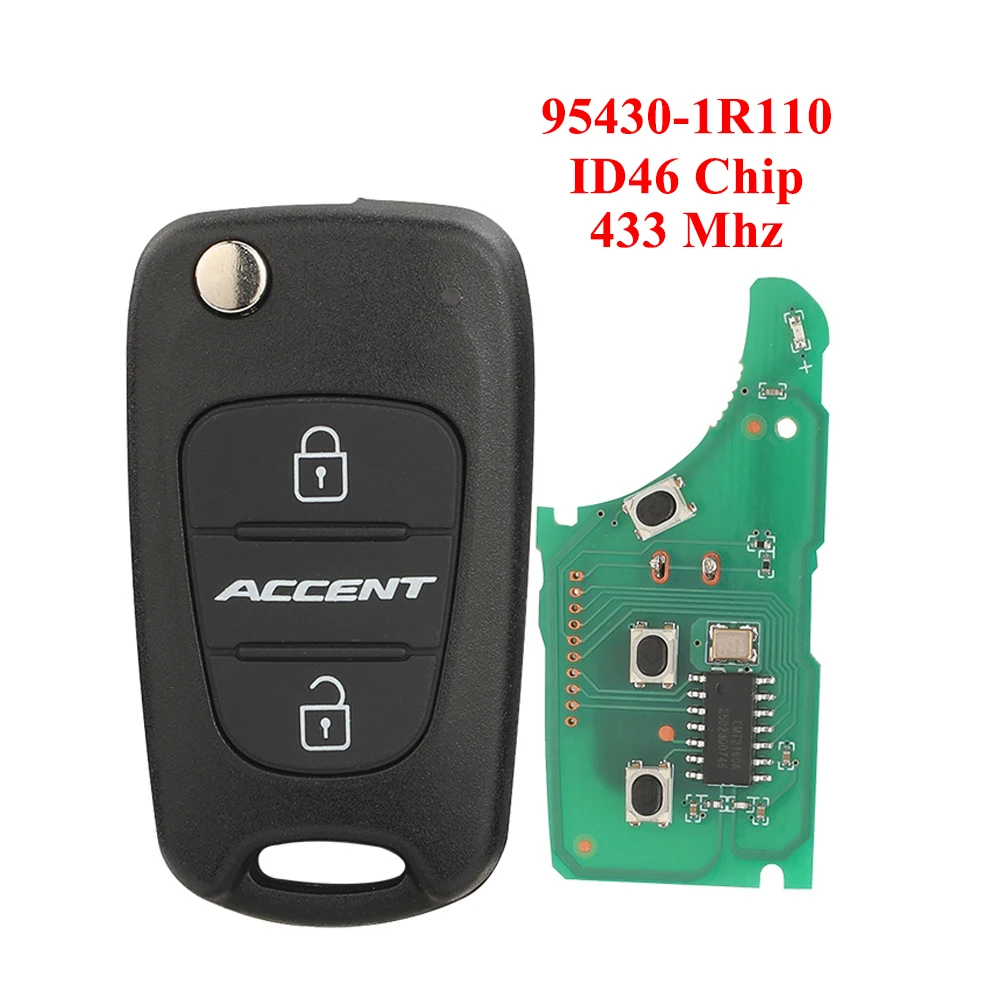 

jingyuqin New Remote Car Key Shell For Hyundai Verna 11-13 Accent 433Mhz ID46 Chip Control Flid Folding 95430-1R110