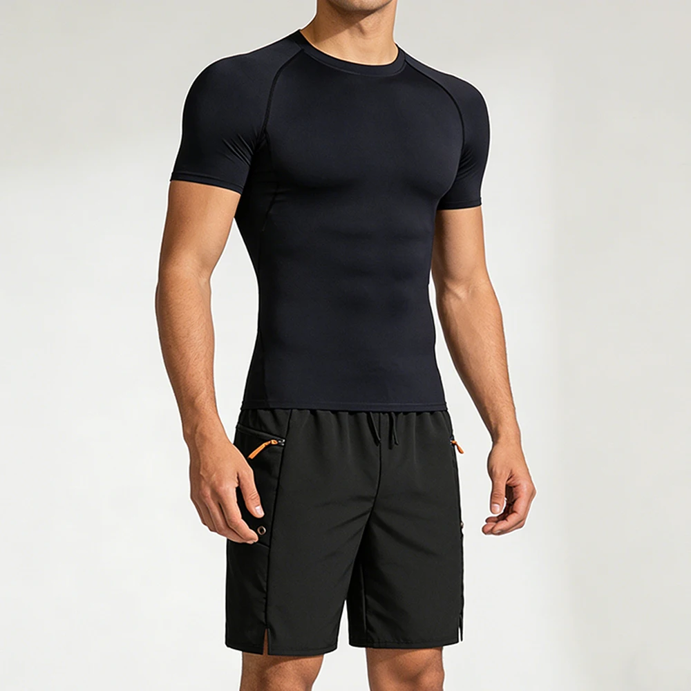 

Летний уличный мужской комплект одежды для фитнеса, однотонный костюм, несколько цветов, компрессионная рубашка и свободные спортивные шорты