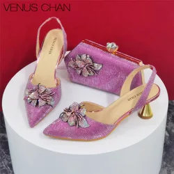 Spot Goods Newest INS Style Pink Color Elegant High Heels Nigeria Popular Design African Ladies Shoes And Bag Set