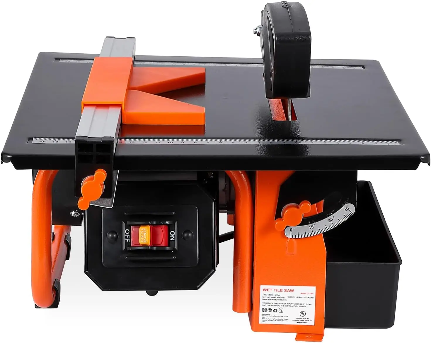 TWISTER.CK  7-Inch Wet Tile Saw Table with Water Reservoir – 3,450 RPM Induction Motor – 0–45° Bevel Cuts – for Ceramic Tile & Stone – Steel Frame Construction – Model Standard-180C, US Standard