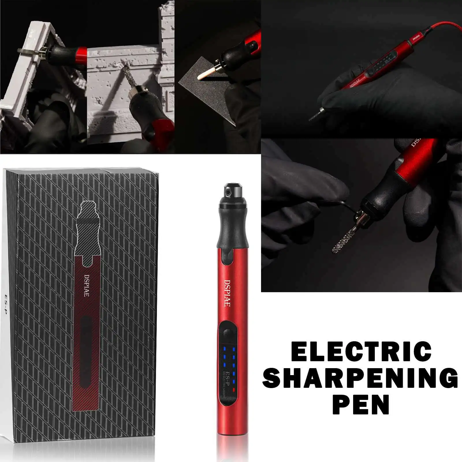 DSPIAE ES-P Portable Electric Sander Pen 4.2V 10W with Sponge Sanding Disc Pre-Cut Round Abrasive Sandpaper for Portable Electric Sharpening