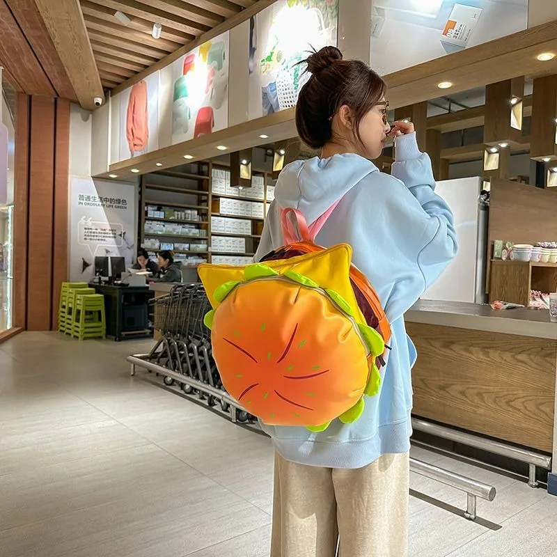Cartoon Campus Student Same Cheeseburger Backpack Cute Little Red Book Large Capacity Hamburger School Bag Backpack Personality