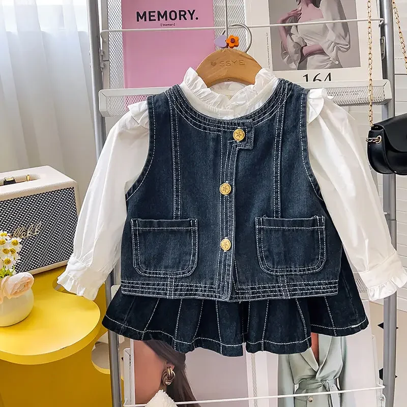 

2024 Girls Spring Autumn Summer Denim Clothing Set Jackets+skirts Fashion Kids Children Casual Jeans Suits Clothes