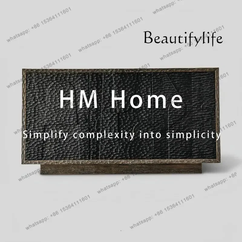 

Solid wood dining side cabinet retro style hammer pattern designer home living room entrance cabinet light luxury style