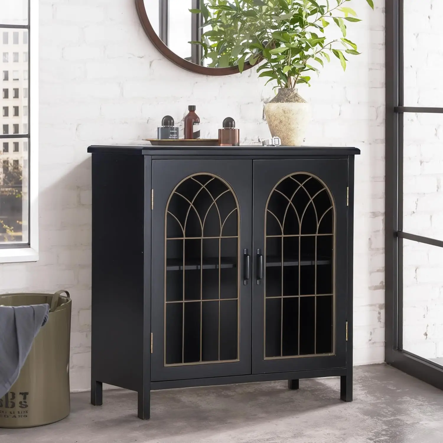

Accent Cabinet with 2 Doors, Decorative Storage Cabinets with Solid Wood Frame & Legs Small Sideboard Buffet Cabinets En