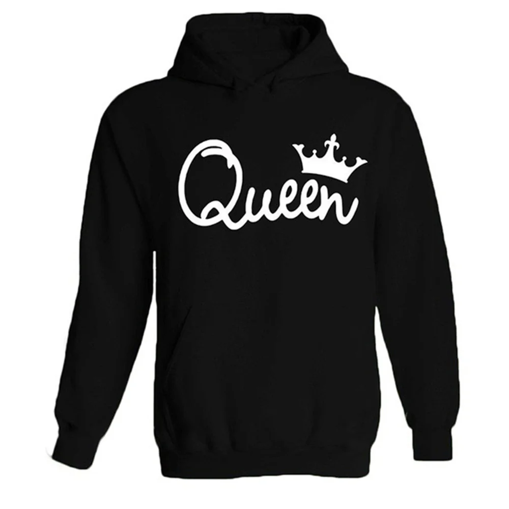 KING QUEEN Men\'s and Women\'s Couple Printed Hoodie 100% Cotton Short sleeved T-shirt Plus Size