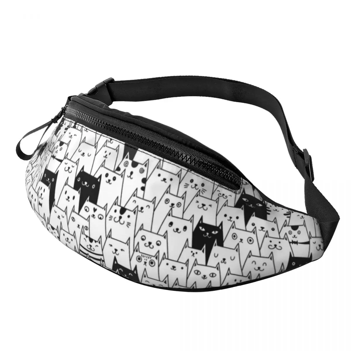 Custom Cartoon Kitten Black Cat Fanny Bag Customized Crossbody Waist Pack Women Men Traveling Phone Money Pouch