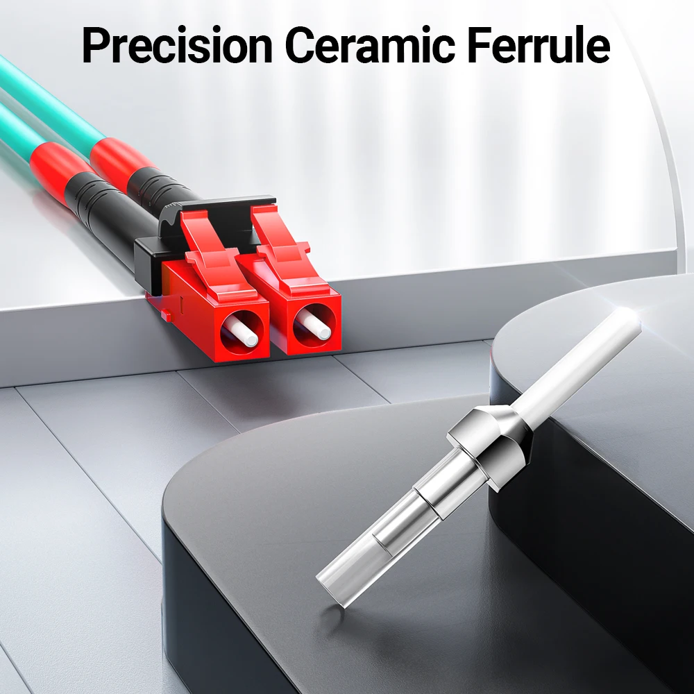 AMPCOM Fiber Optical Patch Cable, OM3 LC to LC UPC Multimode Duplex MMF 50/125μm 100Gbps Bend Insensitive 3.0mm Fiber Optic Cord