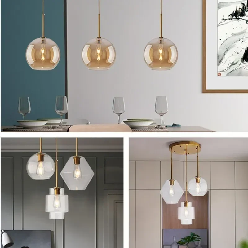 Nordic Glass Pendant Lamp Living Room Round Home Decor Hanging Lihght Bedroom Dining Room Indoor Fixtures Bedside LED Lighting