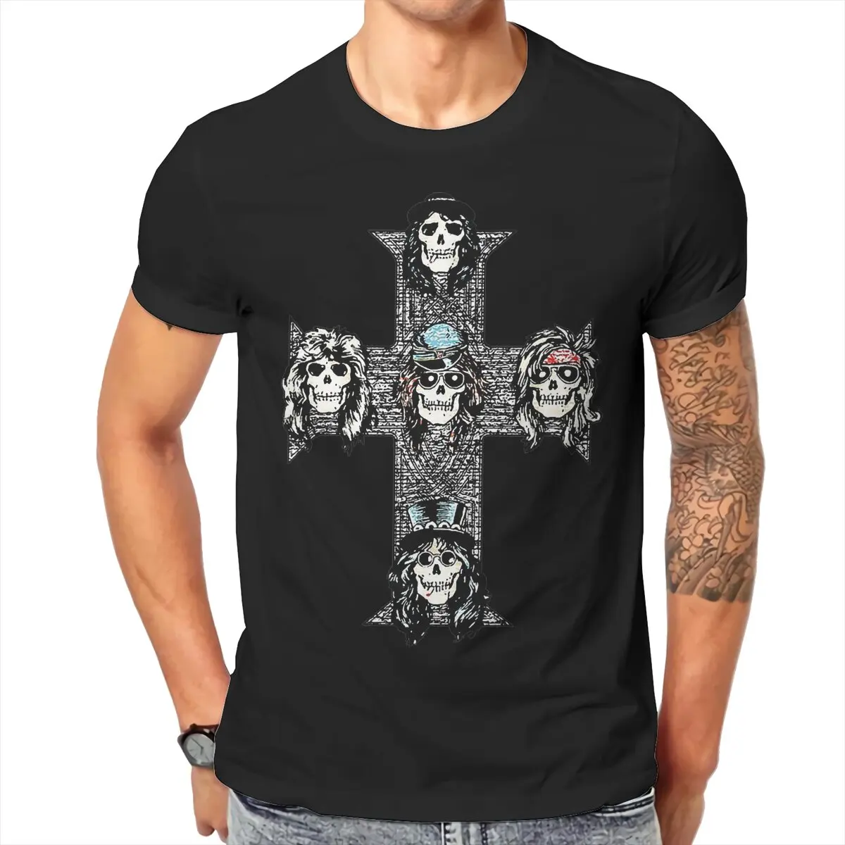 100% 코튼 티셔츠, 재미있는 5 개의 장미 크로스, 총 N 장미 크로스 상의, 남녀공용