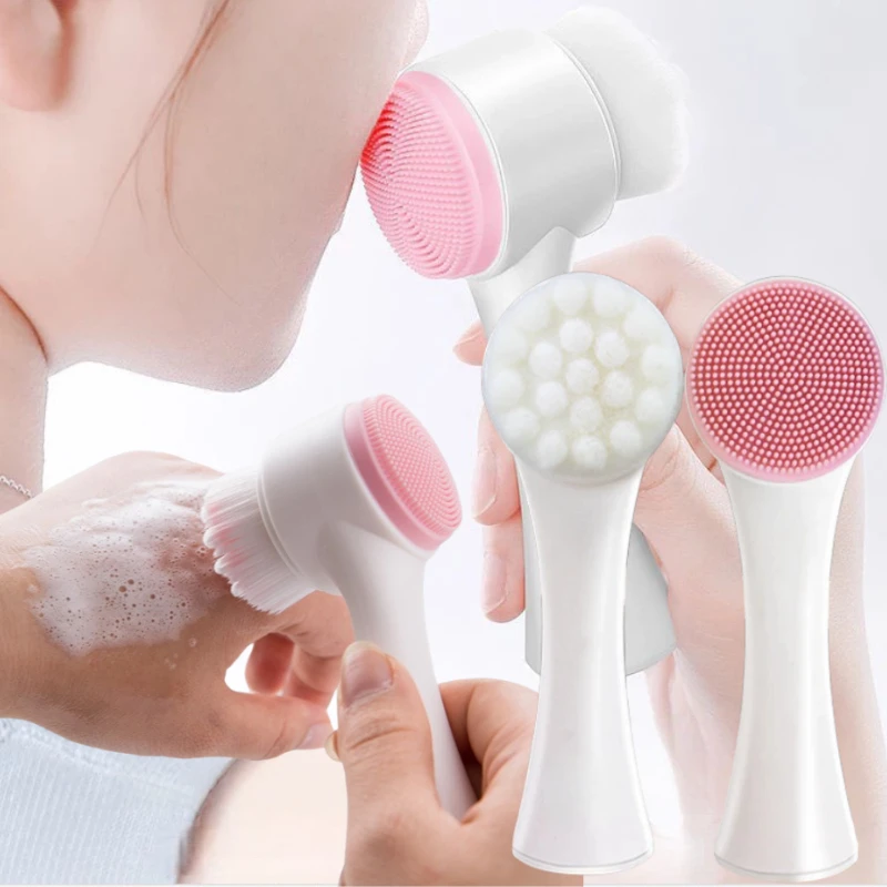 3D ダブルシリコン洗顔ブラシ両面洗顔ブラシ手動マッサージ黒ずみ除去ソフト毛ブラシ角質除去剤
