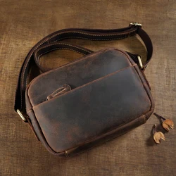 New Handmade Genuine Leather Cross body Bag Men Vintage Top Layer Cowhide Leather Shoulder Bag Casual Outdoor Travel Mini Bag