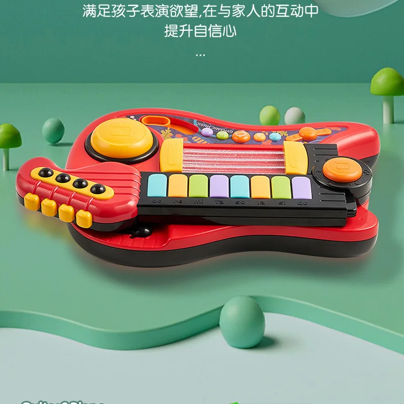 Kids Guitar Toy 2 In 1 Folding Musical Instrument Electronic Piano Brain-Training Educational Toys Birthday Gift for Girl Boy