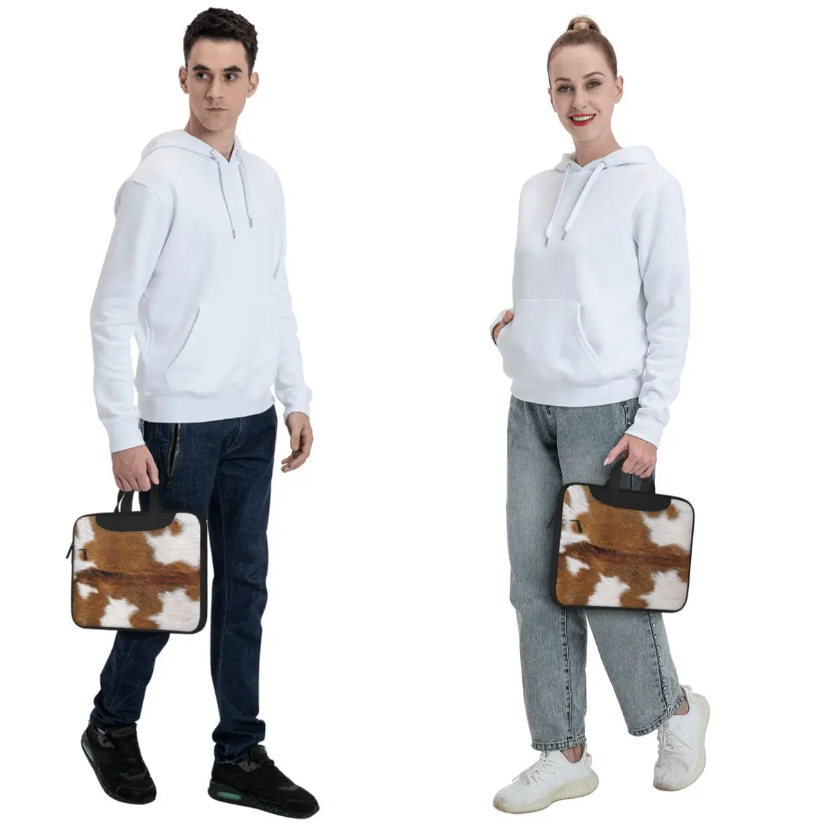 Stylish Cow Fur Cowhide Texture Cow Skin Print Patter Crossbody Laptop Bag Case13 14 15.6 Inch Notebook Pouch for Lenovo