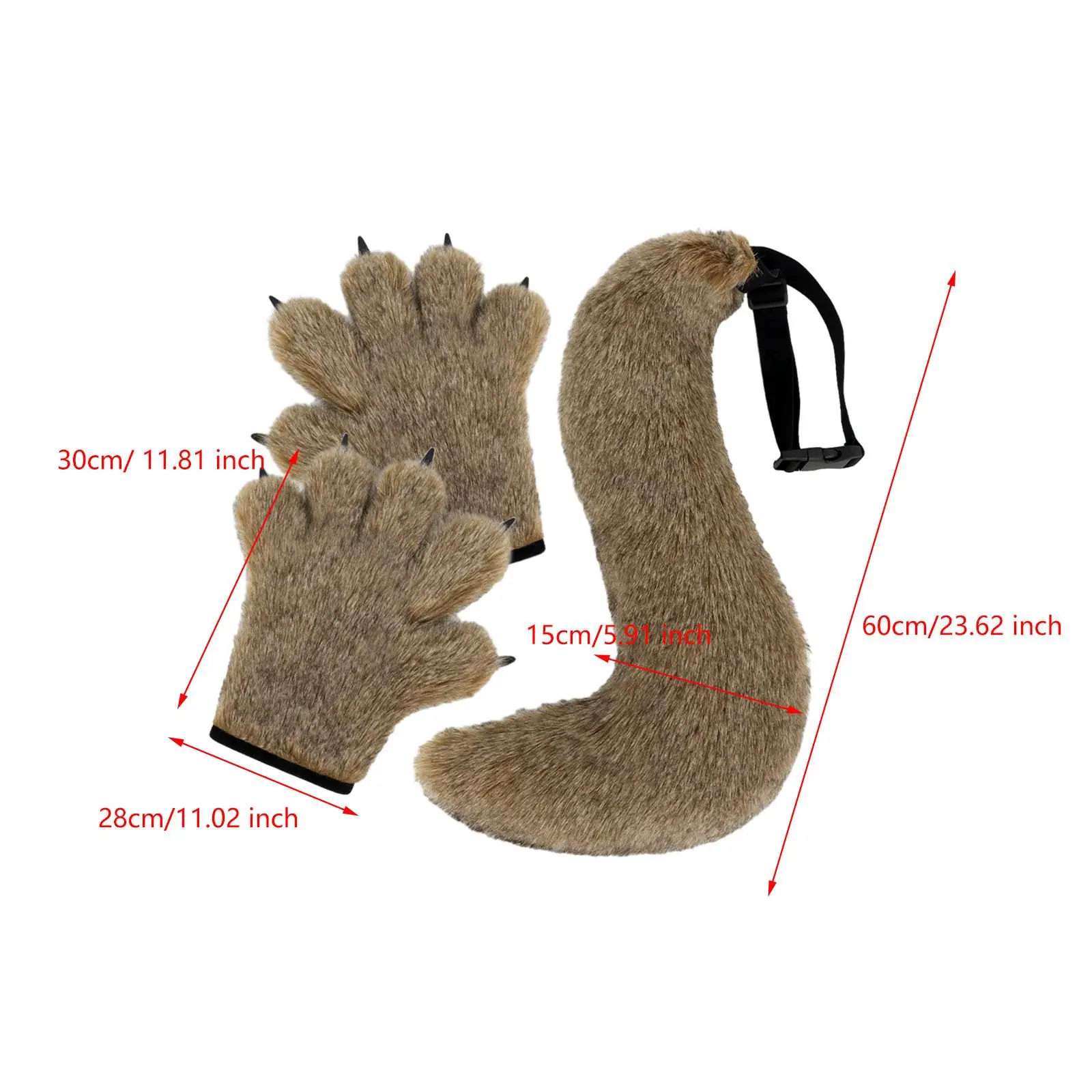 Halloween Wolf Beast Paws Gloves and Tail Set for Club Holidays Themed Party