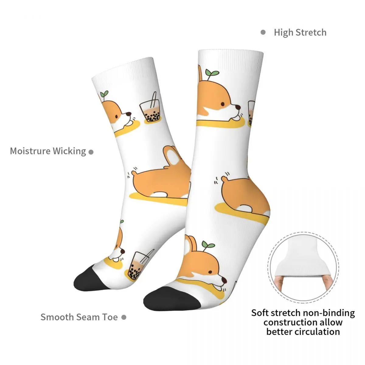 Calcetines Corgi y Bubble Tea, medias absorbentes del sudor Harajuku, calcetines largos para todas las estaciones, accesorios para regalo de cumpleaños Unisex
