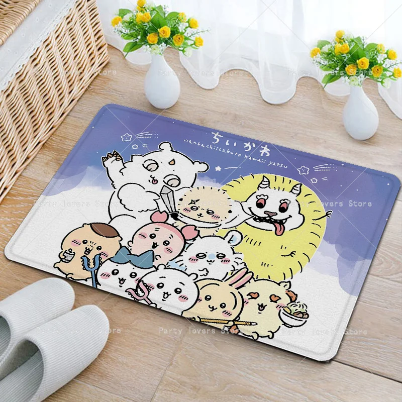 Anime Chiikawas Flannel Carpets Anime Anti-slip Floor Mats Cartoon Living Room Bathroom Rectangle Doormats Home Decor Women Gift - view 4