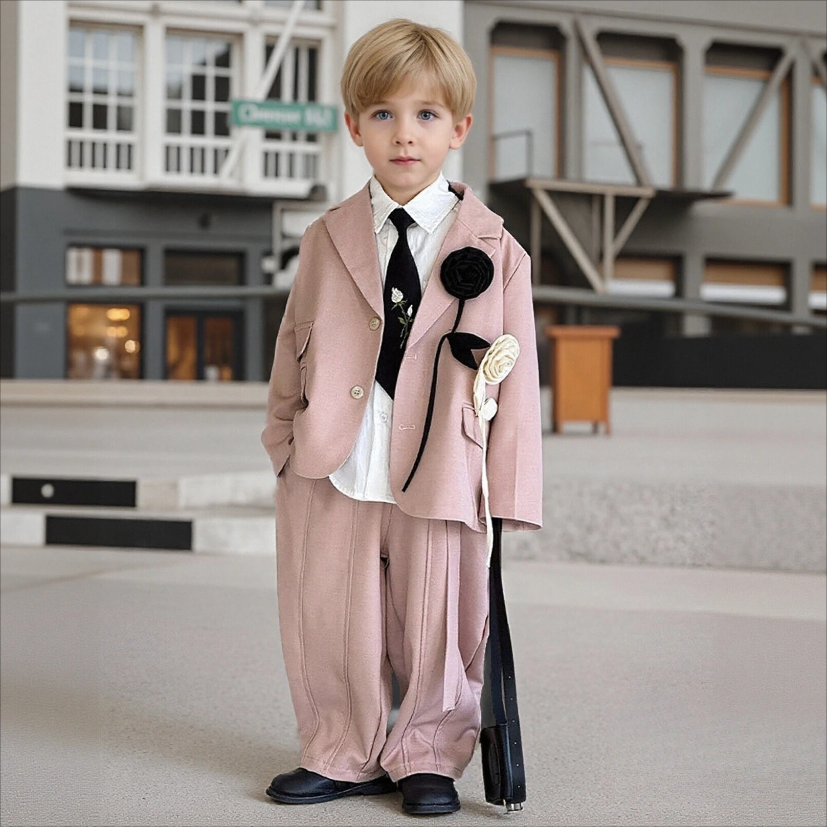 Costume pour garçons, ensemble Blazer ample pour fête de mariage, tenue formelle de printemps pour enfants, costume d'anniversaire de jardin Monet, ensemble 2 pièces pour tout-petits, 2026