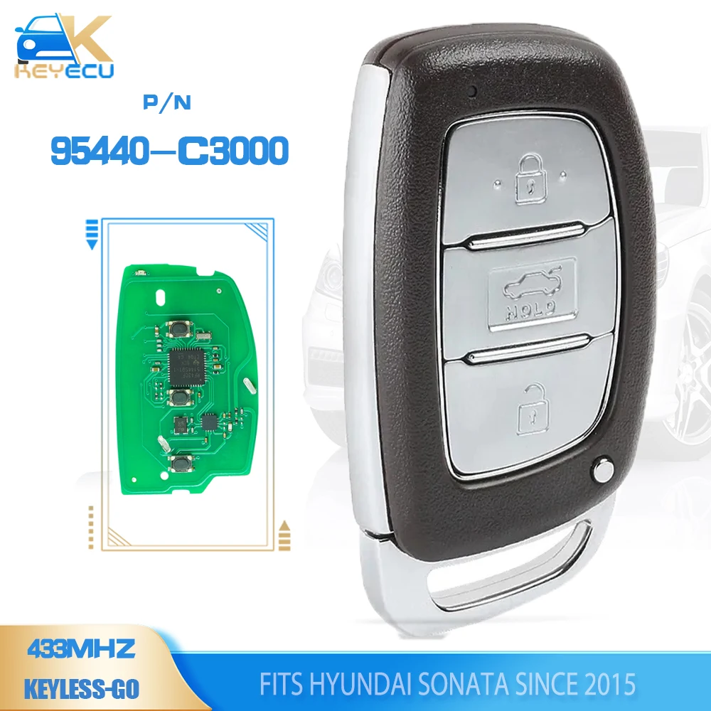 KEYECU 95440-C3000 433MHz 8A Chip  Keyless-Go Smart Remote Key FOB 3 Button Fob for Hyundai Sonata Since 2015