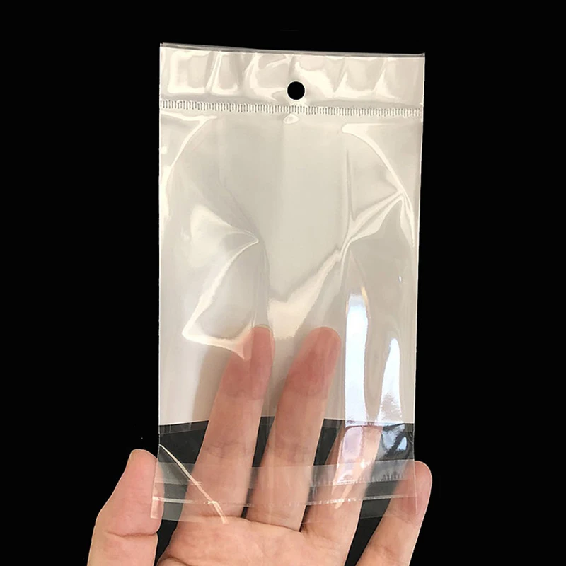 100pcs Self Sealing Plastic OPP Bags Hanging Self Adhesive White Pouches for Wedding Party Jewelry Packaging Retail Display Bag