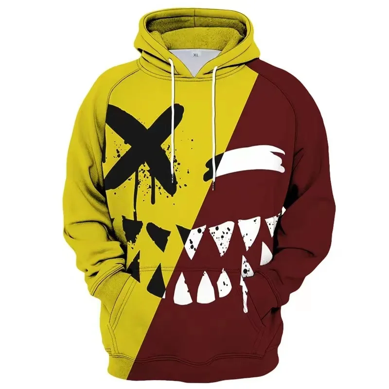 XOXO Pattern Fashion Devil Smiling Face 3D Printing Hoodie Men\'s Casual Funny Pullover Hip Hop Autumn New
