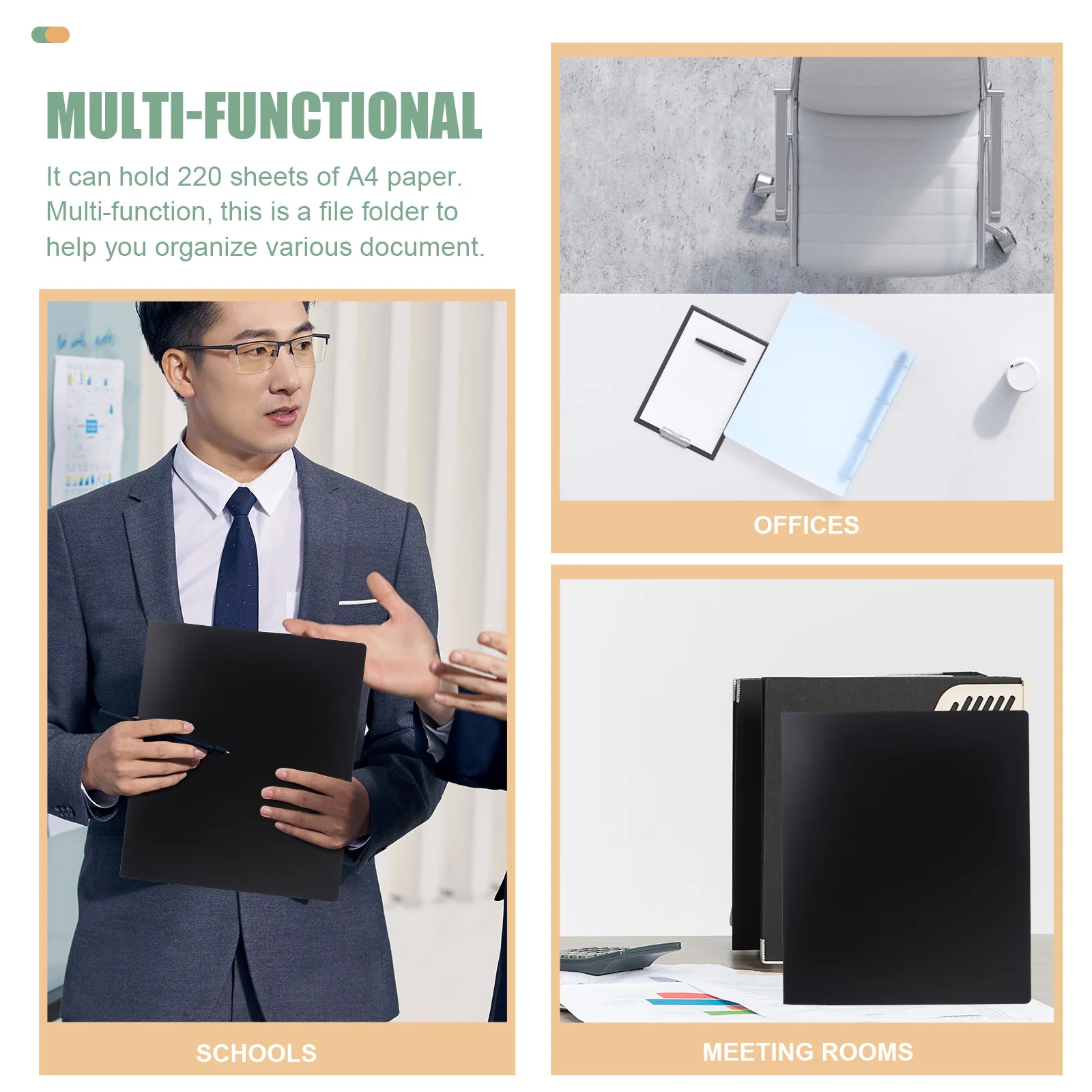 

3pcs Loose-Leaf File Folders A4 Plastic Document Organizer For Office Clear Transparent Binder 1.5 Inch
