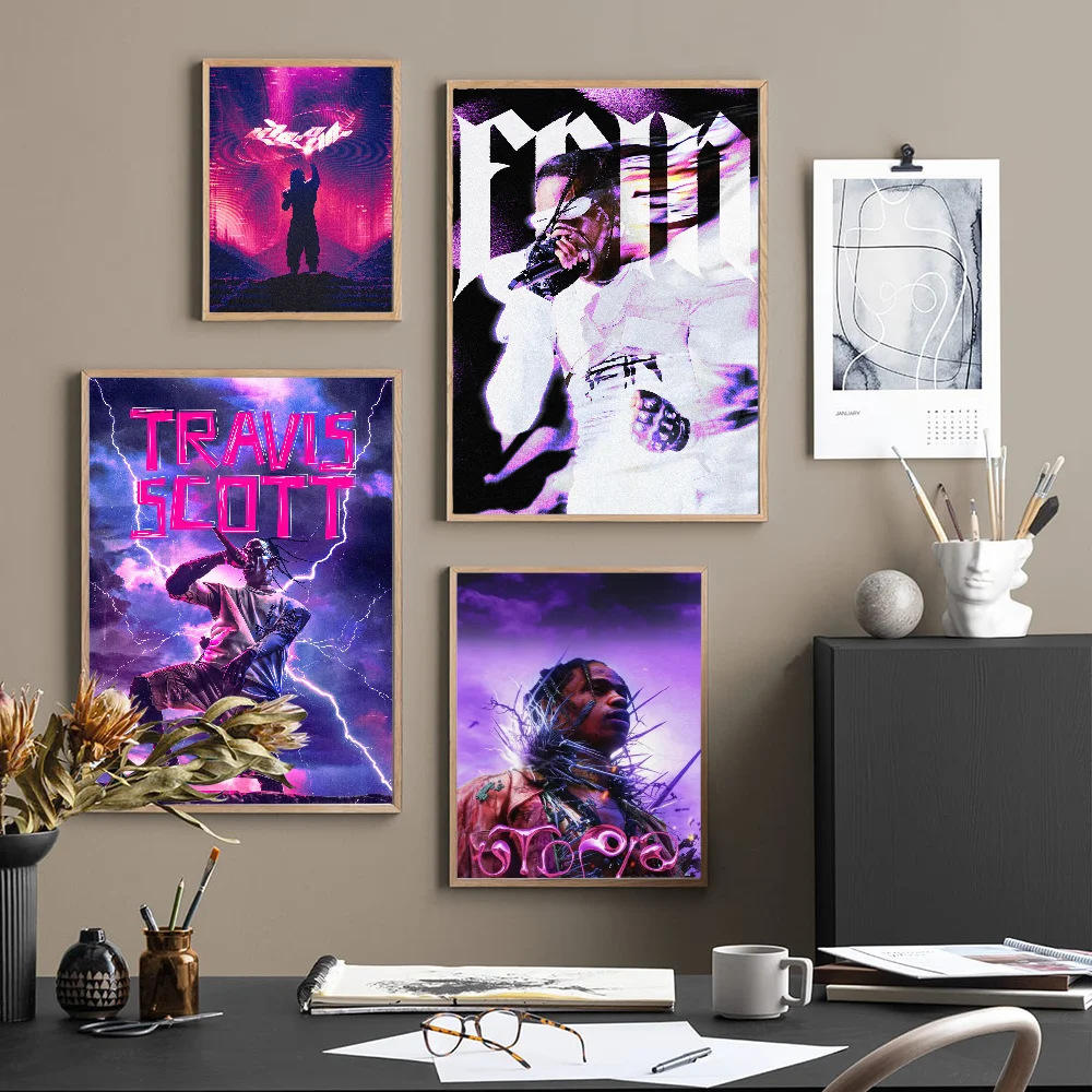 Hip Hop Singer T-Travis S-Scott Movie Sticky Posters Fancy Wall Sticker For Living Room Bar Decoration Vintage Painting